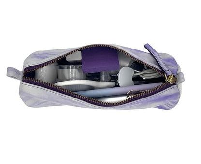 Top Grain Zippered Leather Accessory Pouch – 8.5″ x 2.75″, Purple Flow