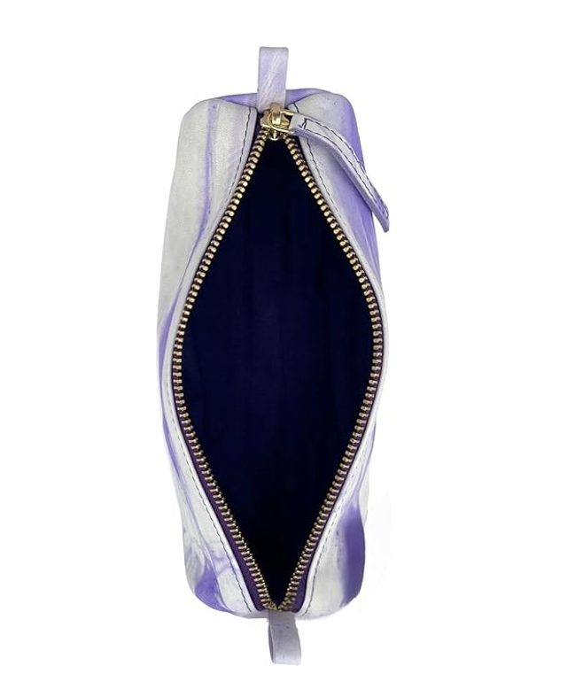 Top Grain Zippered Leather Accessory Pouch – 8.5″ x 2.75″, Purple Flow