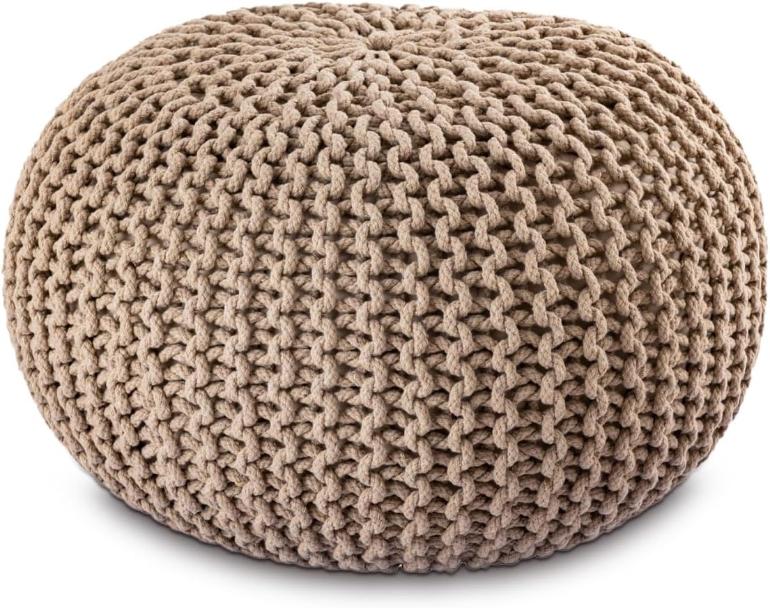 Chunky Handcrafted Knit Pouf -100% Recycled Cotton, 17.7″ x 11.8″