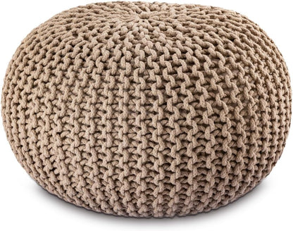 Chunky Handcrafted Knit Pouf -100% Recycled Cotton, 17.7″ x 11.8″