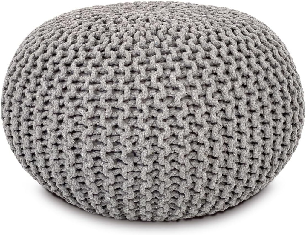 Chunky Handcrafted Knit Pouf -100% Recycled Cotton, 17.7″ x 11.8″
