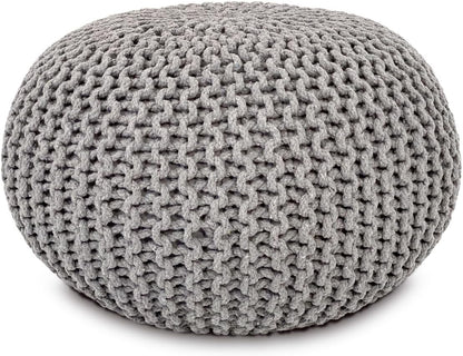 Chunky Handcrafted Knit Pouf -100% Recycled Cotton, 17.7″ x 11.8″