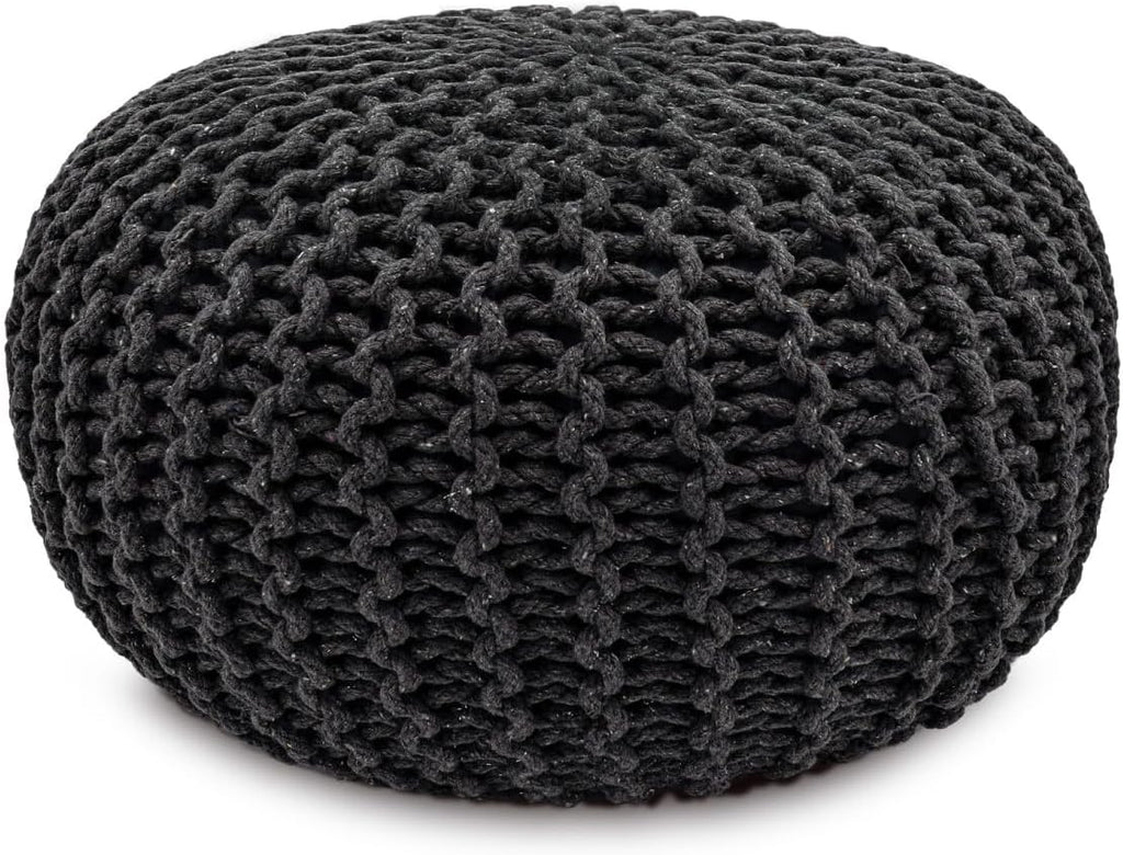 Chunky Handcrafted Knit Pouf -100% Recycled Cotton, 17.7″ x 11.8″