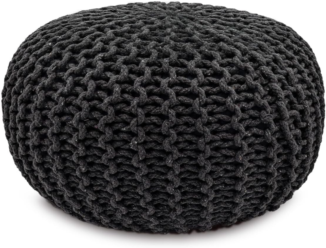 Chunky Handcrafted Knit Pouf -100% Recycled Cotton, 17.7″ x 11.8″