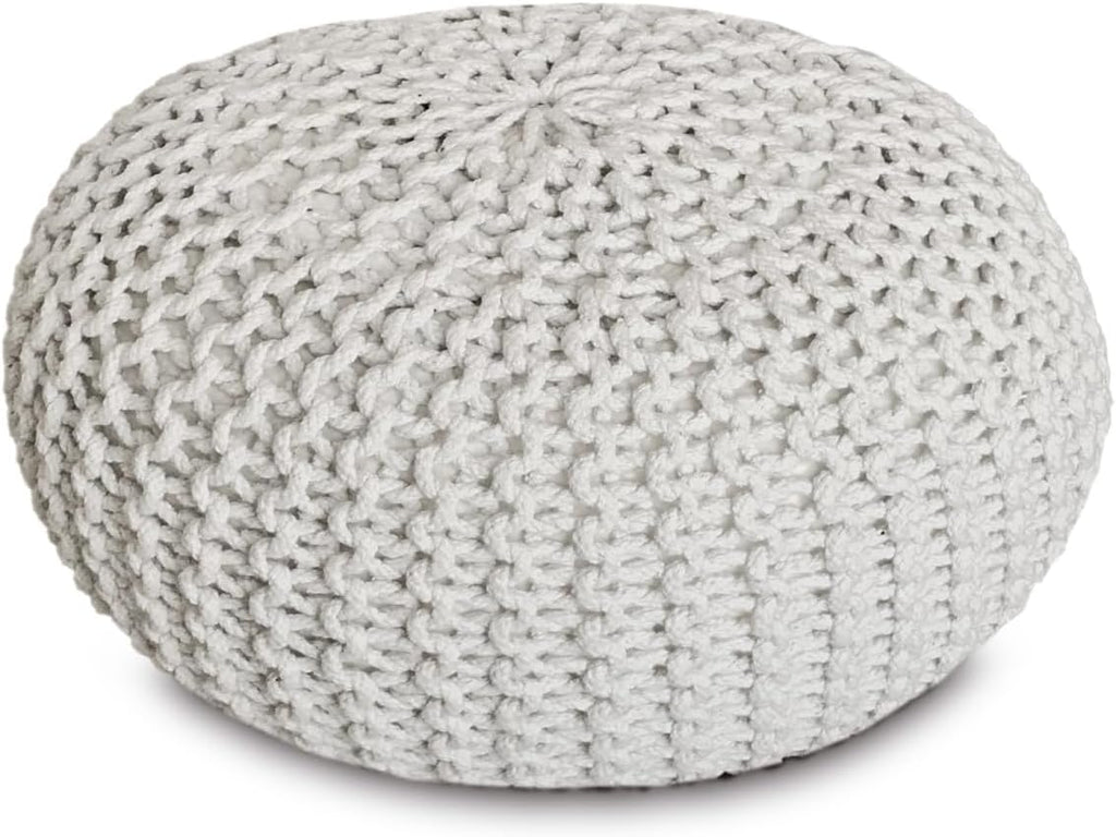 Chunky Handcrafted Knit Pouf -100% Recycled Cotton, 17.7″ x 11.8″