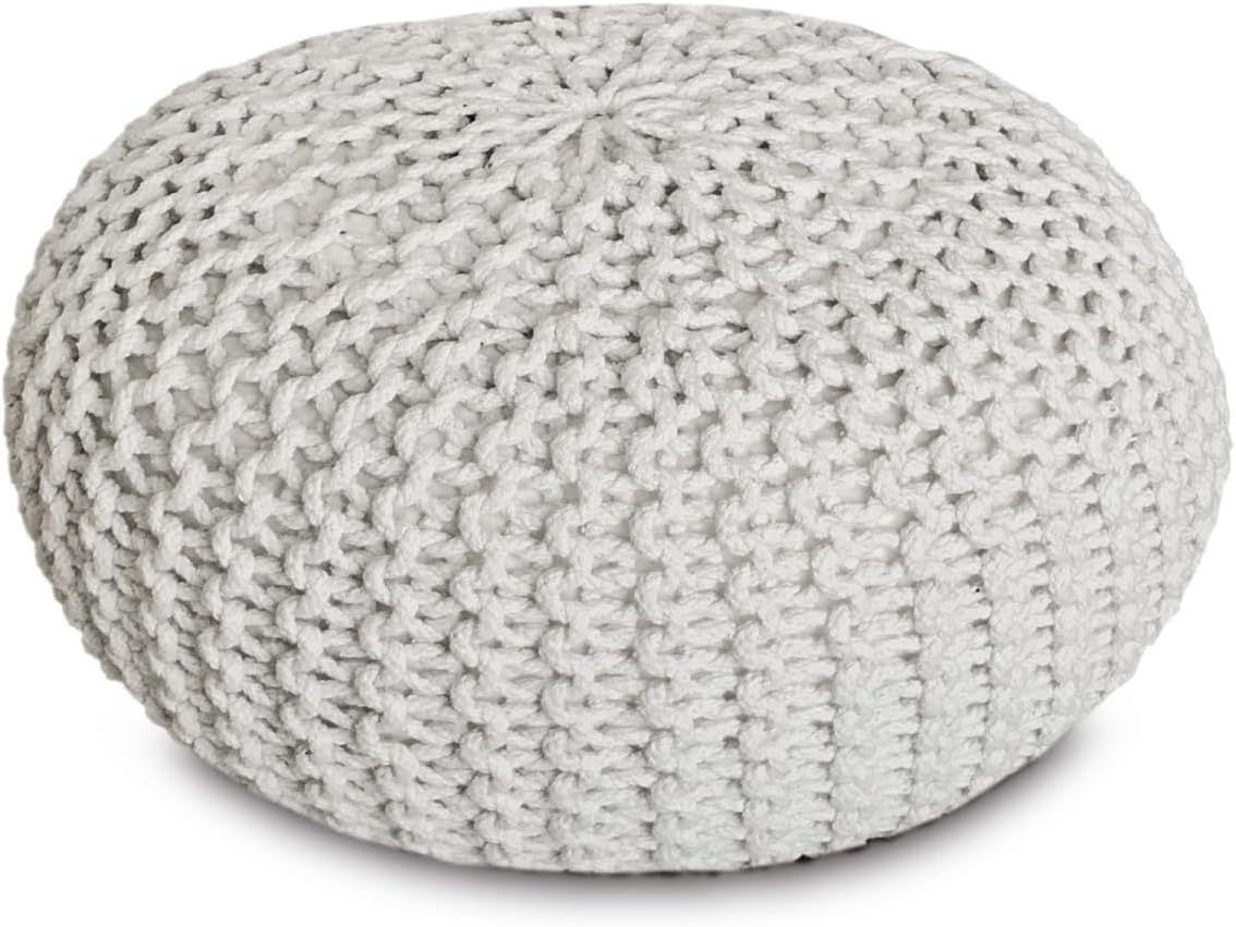 Chunky Handcrafted Knit Pouf -100% Recycled Cotton, 17.7″ x 11.8″