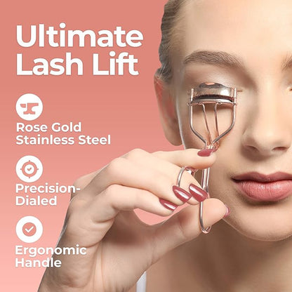 Eyelash Curler Kit – Premium Lash Curler & Tweezer Set, Rose Gold