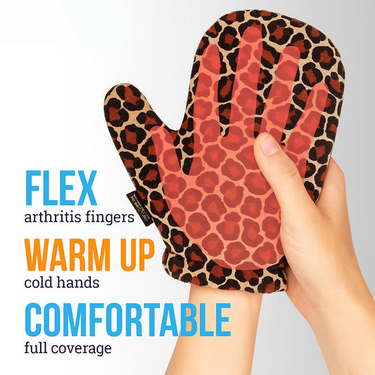 Hot Therapy Mittens – Microwavable Gloves for Arthritis & Hand Pain, Leopard Print