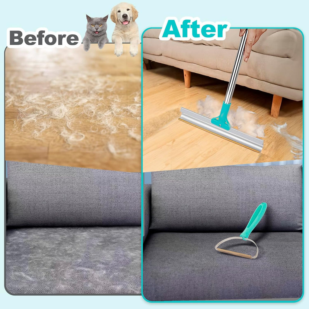 Carpet Rake for Pet Hair Removal – Adjustable 2-in-1 Long Handle & Mini Brush Set