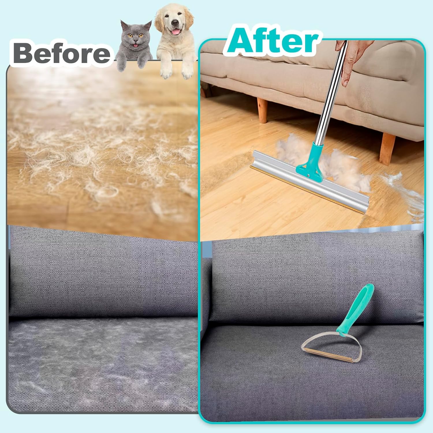Carpet Rake for Pet Hair Removal – Adjustable 2-in-1 Long Handle & Mini Brush Set