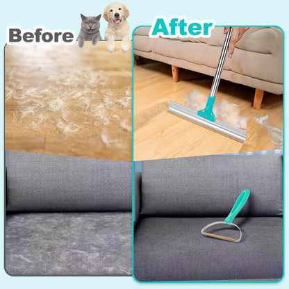Carpet Rake for Pet Hair Removal – Adjustable 2-in-1 Long Handle & Mini Brush Set