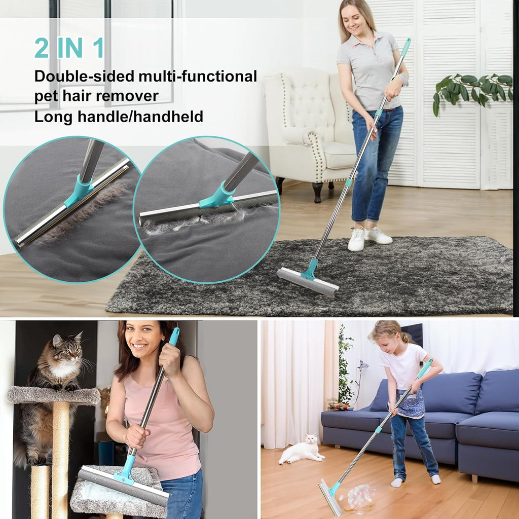 Carpet Rake for Pet Hair Removal – Adjustable 2-in-1 Long Handle & Mini Brush Set