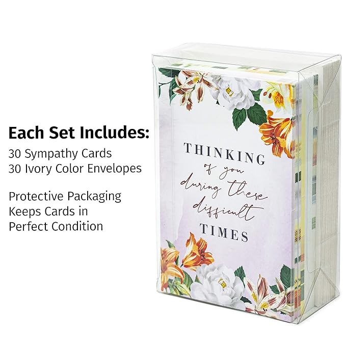 30pc Condolence Card Set – Sympathy Cards with Envelopes Assortment Box