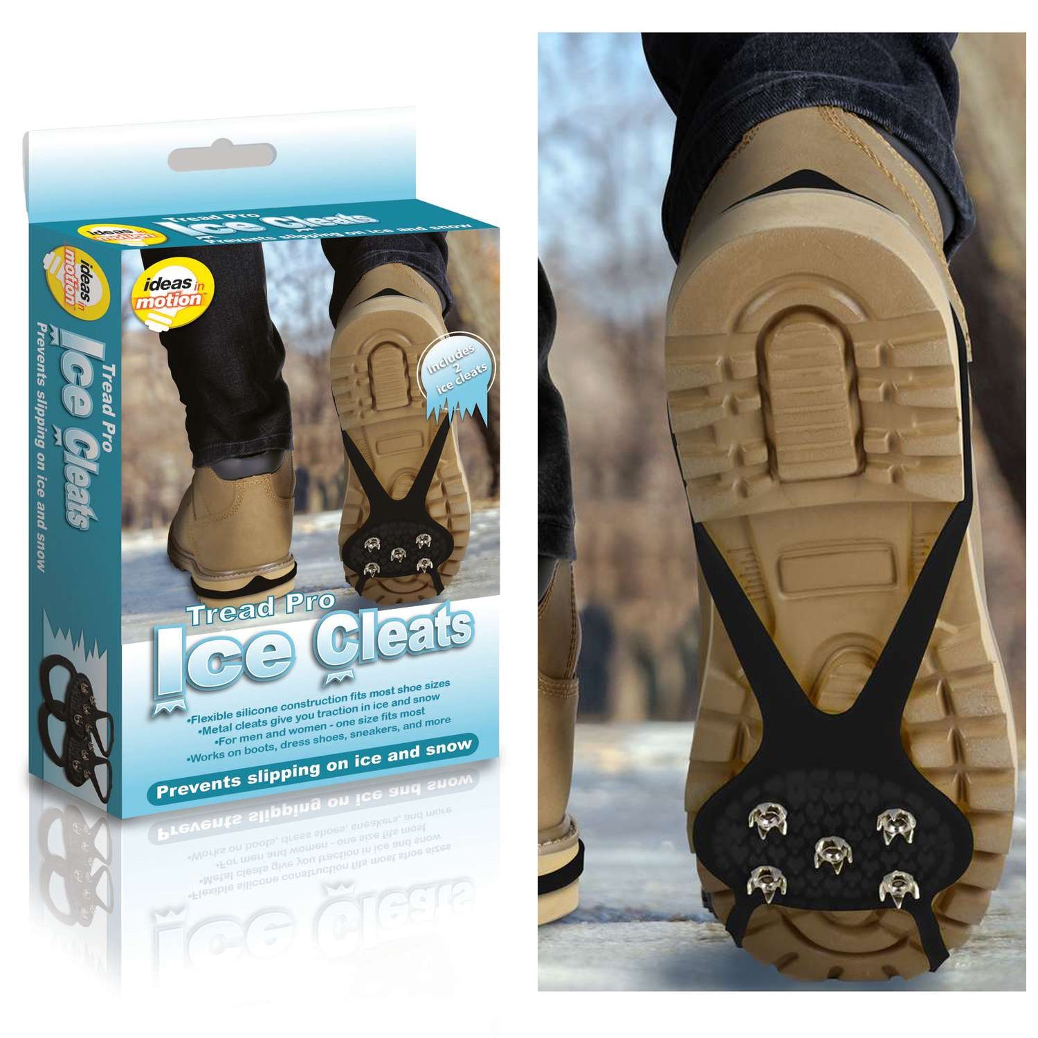 Ideas In Motion Tread Pro Ice Cleats – Unisex Traction Grips for Ice & Snow, One Size Fits All