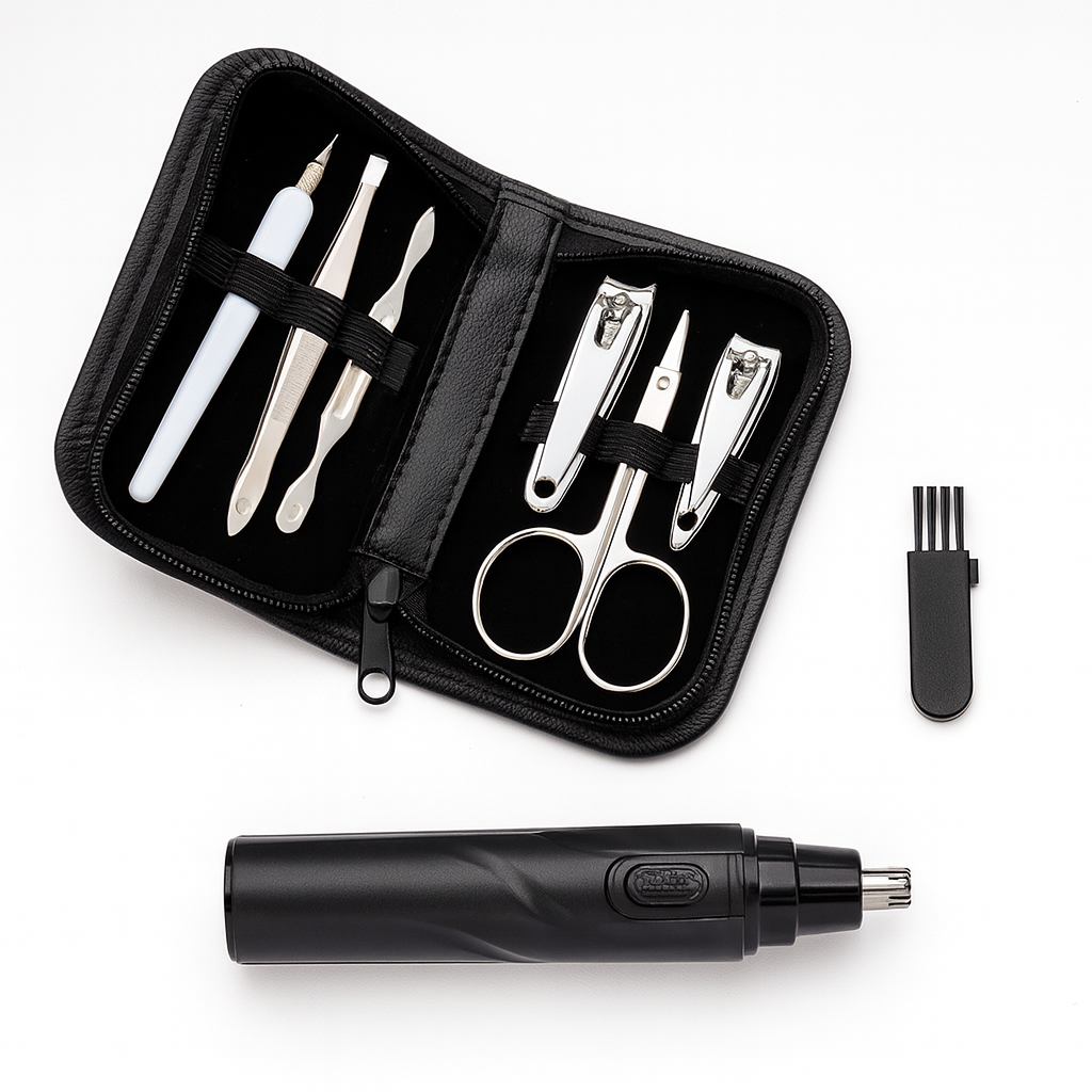 INVIGORTATE Stainless Steel Manicure & Nose Trimmer Set – Complete Grooming Kit with Travel Case