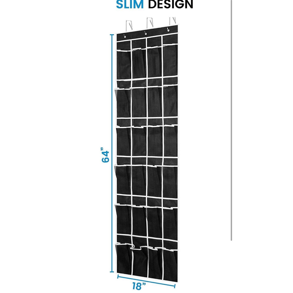Zober 24 Pocket Over The Door Shoe Organizer w/ Chrome Hooks