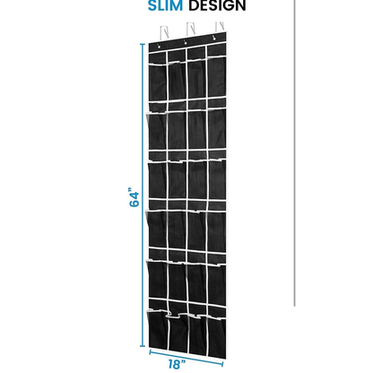 Zober 24 Pocket Over The Door Shoe Organizer w/ Chrome Hooks