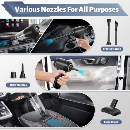 Cordless Handheld Vacuum & Air Duster – 4-in-1 Mini Car Cleaner with LED Light
