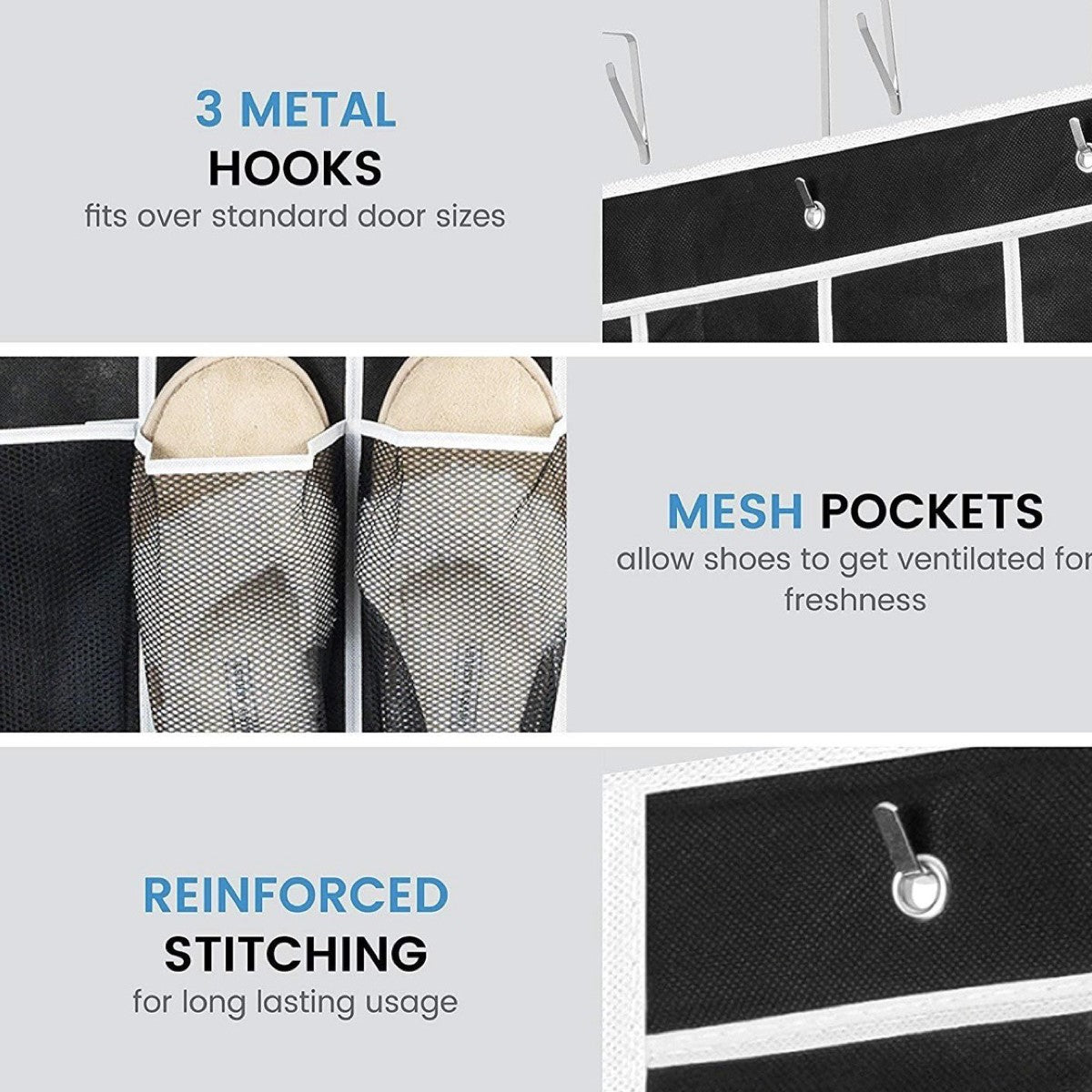 Zober 24 Pocket Over The Door Shoe Organizer w/ Chrome Hooks