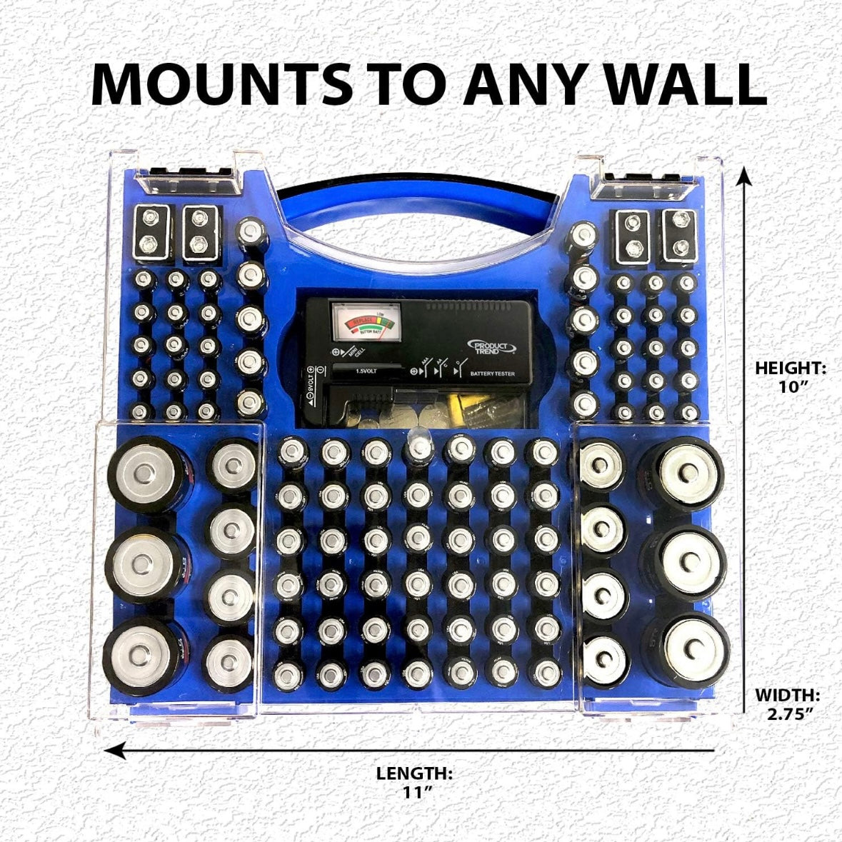 Battery Pro Organizer and Battery Tester, Wall-Mount or Drawer Storage Case