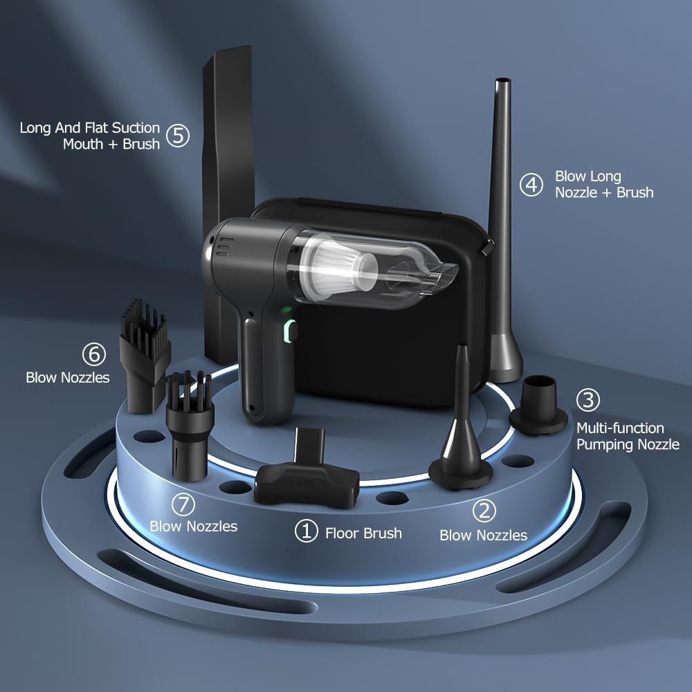 Cordless Handheld Vacuum & Air Duster – 4-in-1 Mini Car Cleaner with LED Light