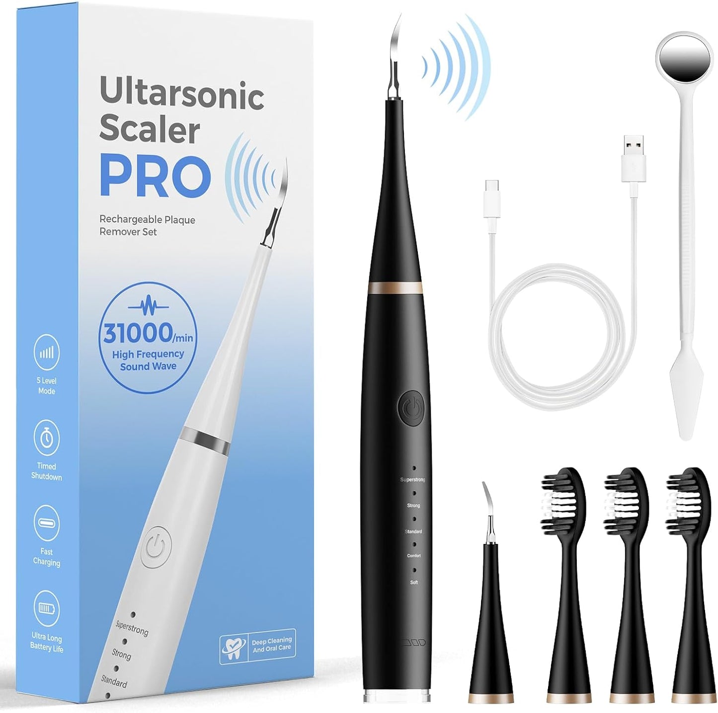 Electric Teeth Cleaner – Ultrasonic Dental Scaler with 5 Modes & USB Charging