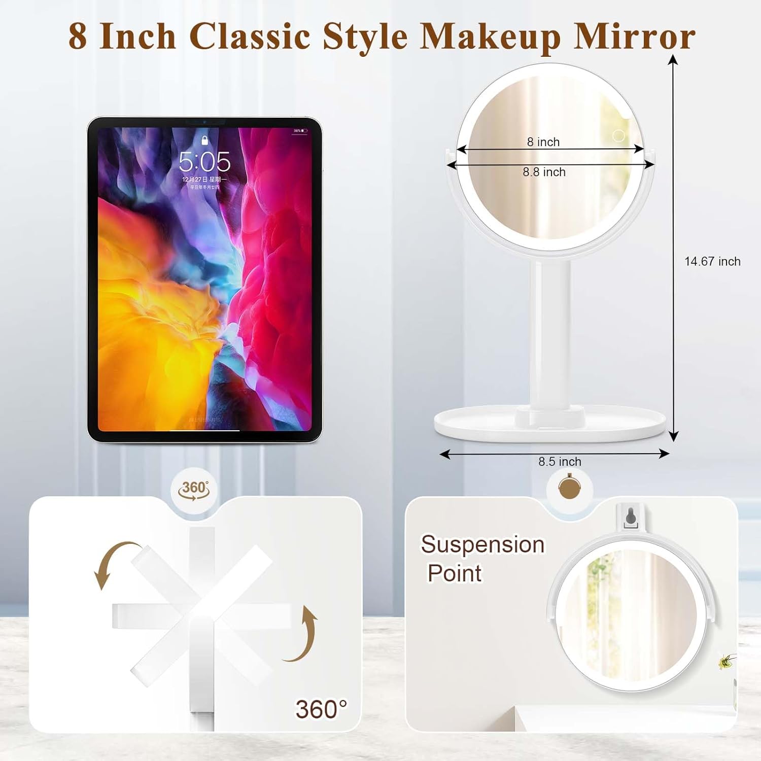 Rechargeable Double Sided LED Mirror - 1x/10x Magnification - White