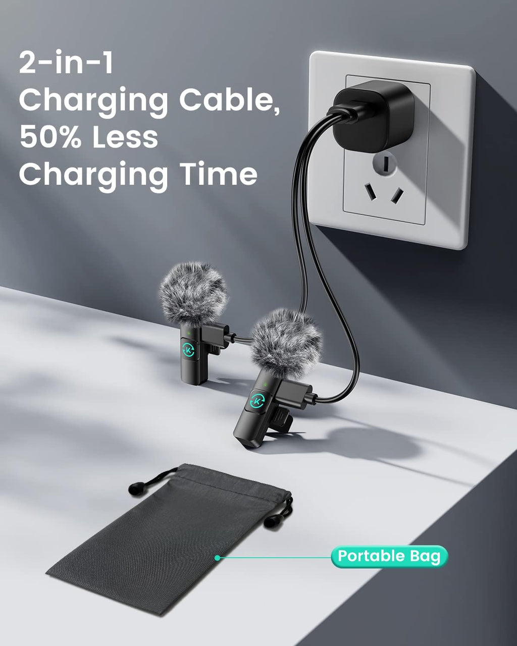 Kingwell Wireless Lavalier Microphones for iPhone – 2-Pack with Noise Cancellation & 7-Hour Battery