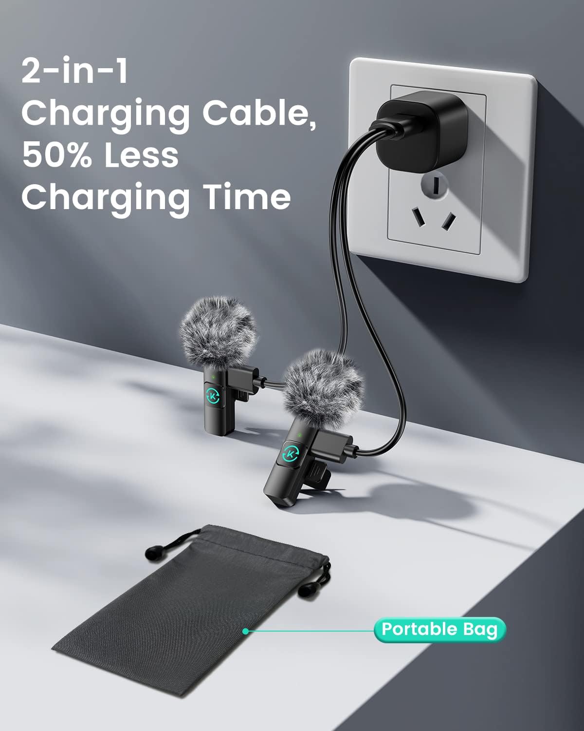 Kingwell Wireless Lavalier Microphones for iPhone – 2-Pack with Noise Cancellation & 7-Hour Battery