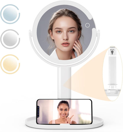 Rechargeable Double Sided LED Mirror - 1x/10x Magnification - White