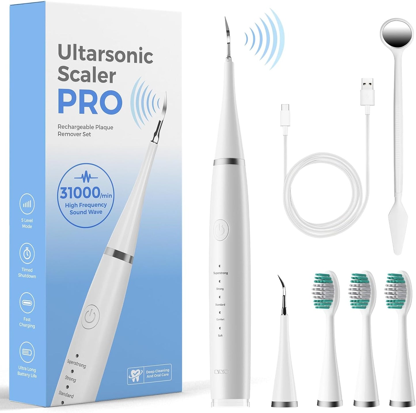 Electric Teeth Cleaner – Ultrasonic Dental Scaler with 5 Modes & USB Charging