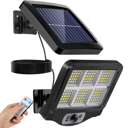 Solar Outdoor Motion Sensor Flood Light – 150 LED, Remote Control, Waterproof, 17ft Cable