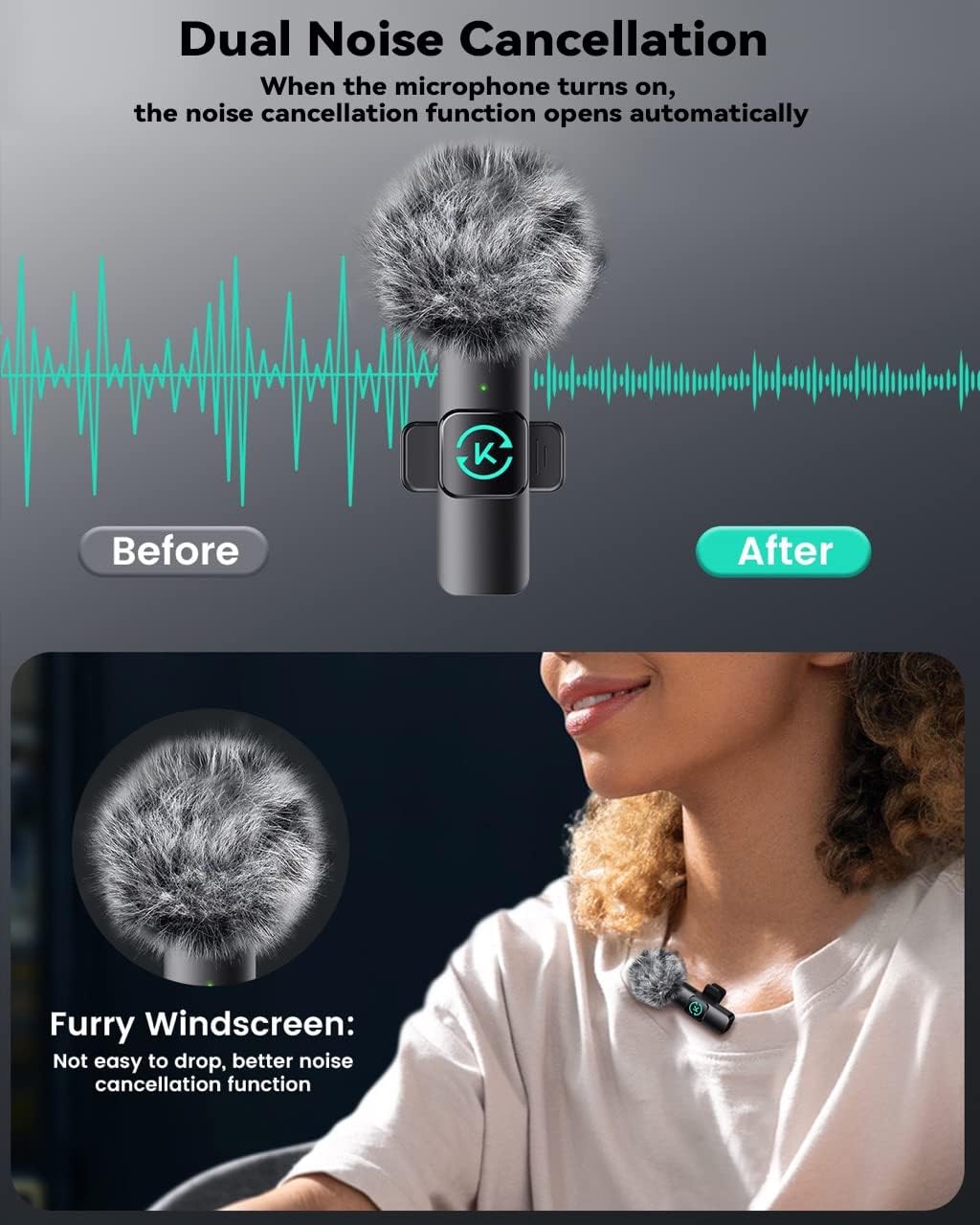 Kingwell Wireless Lavalier Microphones for iPhone – 2-Pack with Noise Cancellation & 7-Hour Battery