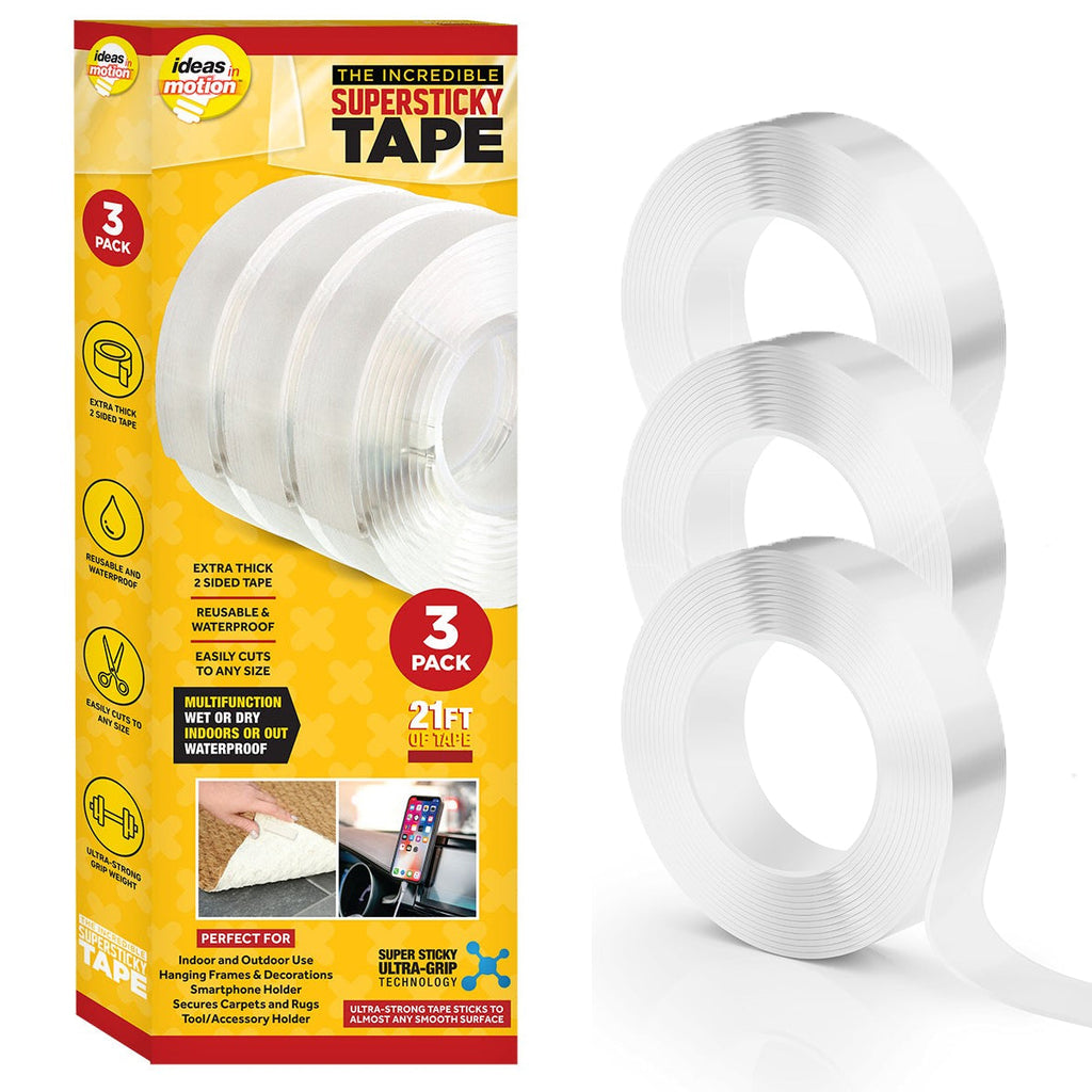 3pk Double-Sided Supersticky Tape – Reusable, Waterproof, Multi-Surface – 21ft Total