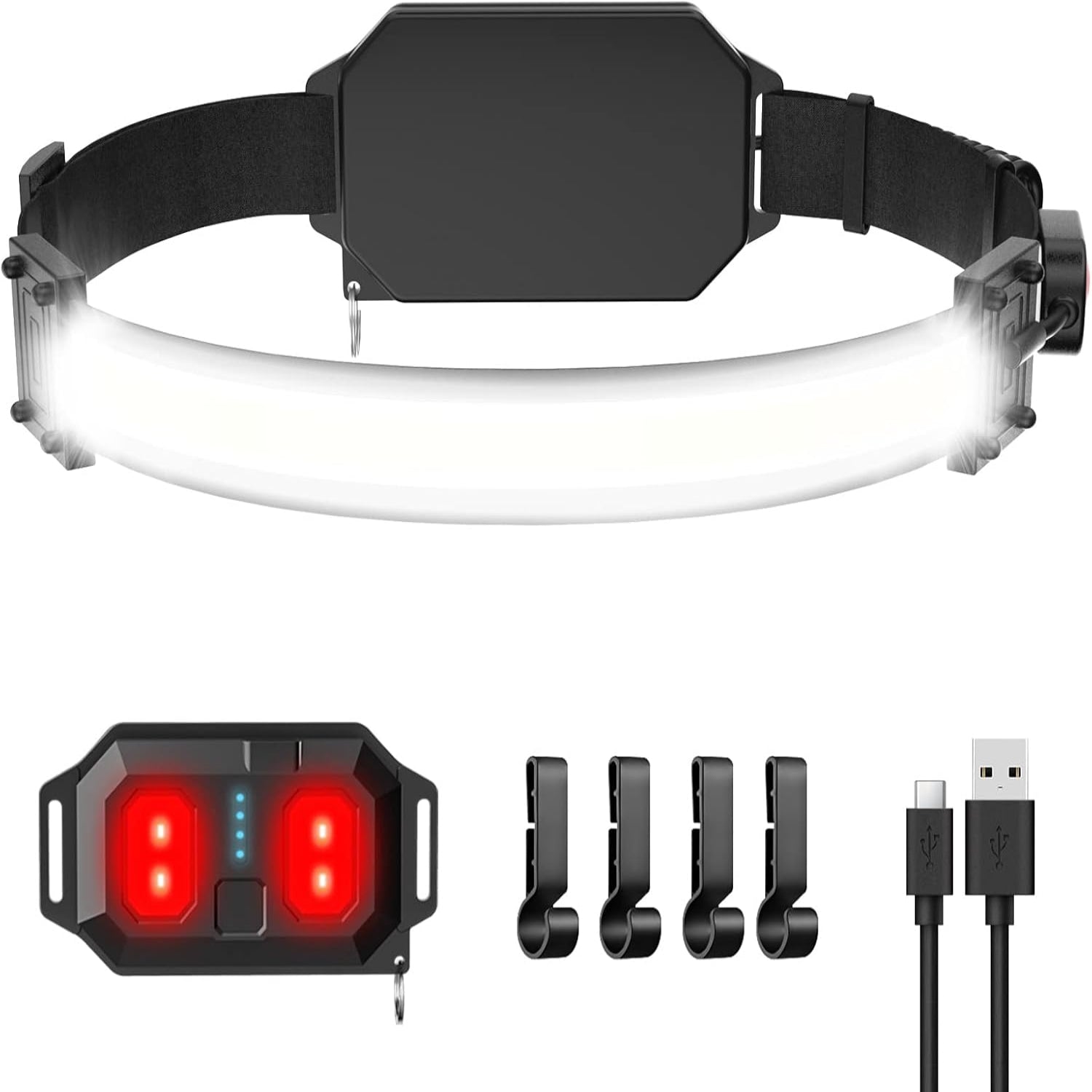 1000 Lumen LED Headlamp – Rechargeable 230° Wide Beam with Red Light & 5 Modes