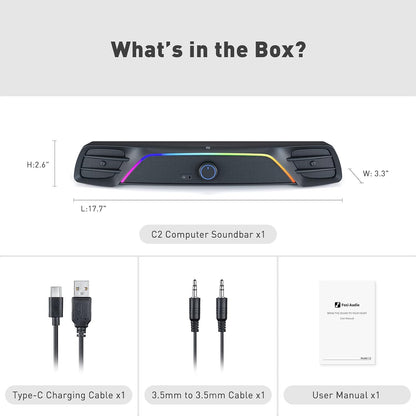 Fosi Audio C2 Computer/Laptop Sound Bar, Gaming Speakers, Stereo – RGB Lighting