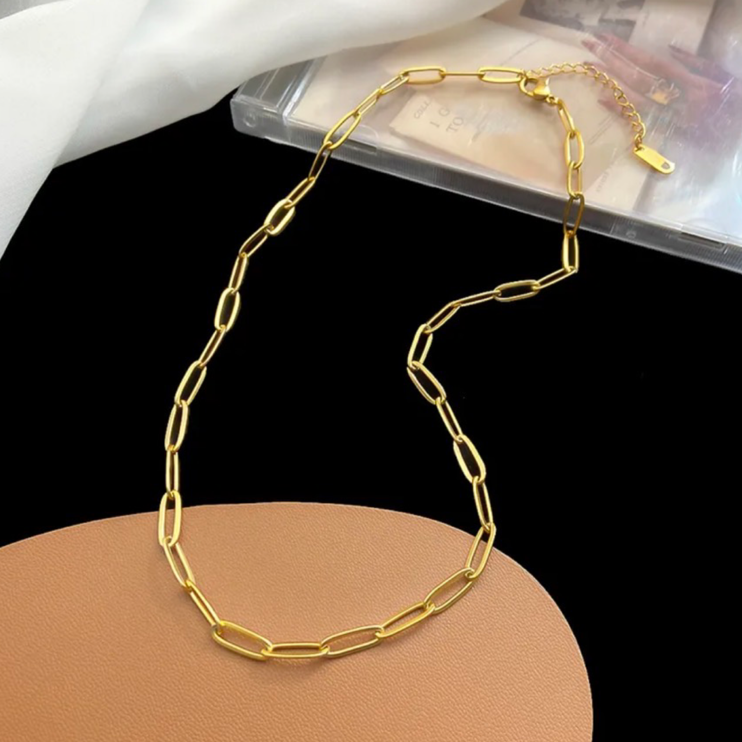 2pc Trendy 18K Gold Plated Paperclip Necklace and Bracelet Set