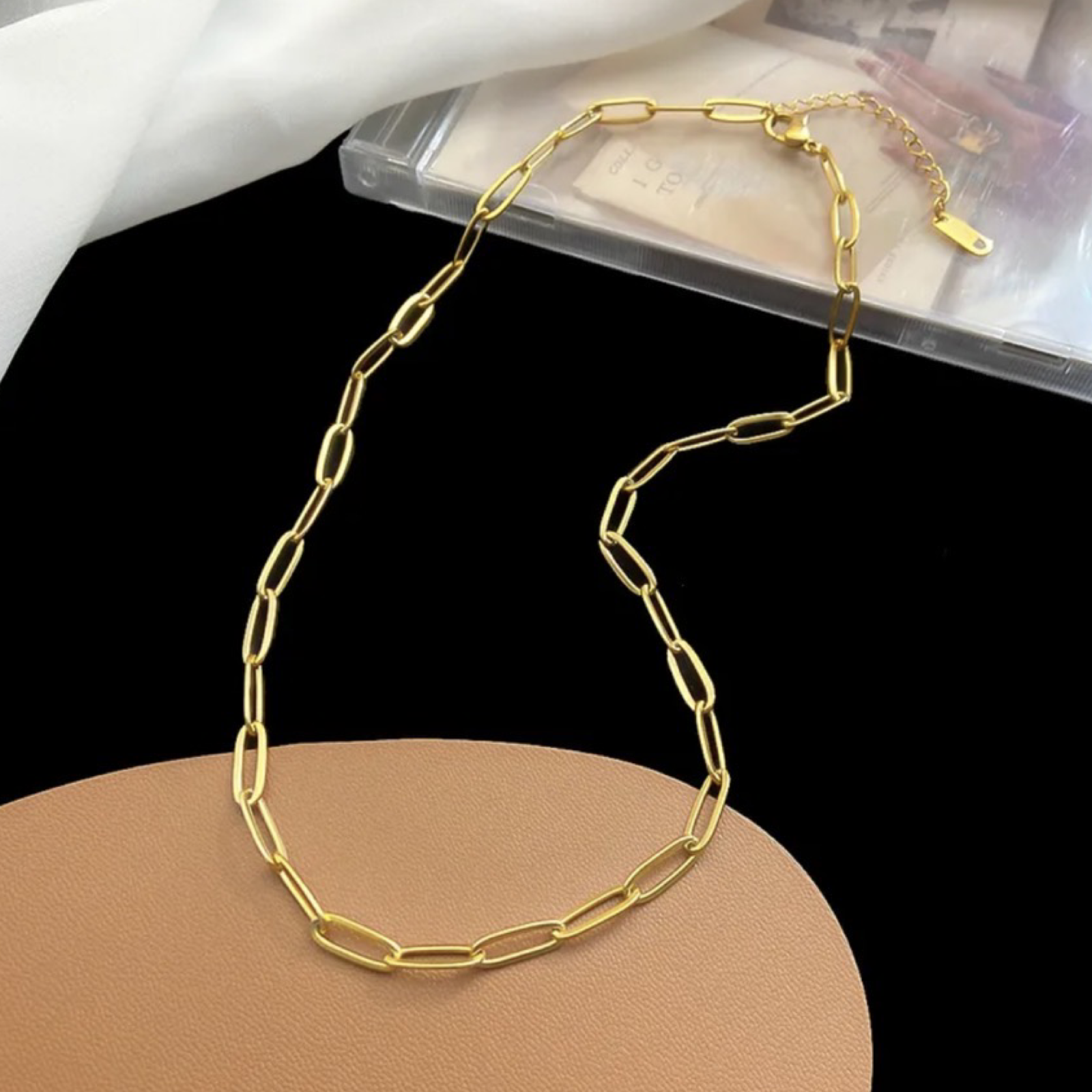 2pc Trendy 18K Gold Plated Paperclip Necklace and Bracelet Set