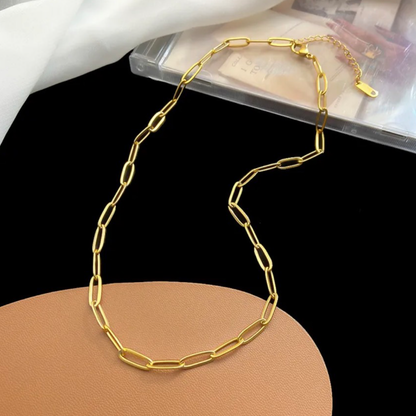 2pc Trendy 18K Gold Plated Paperclip Necklace and Bracelet Set