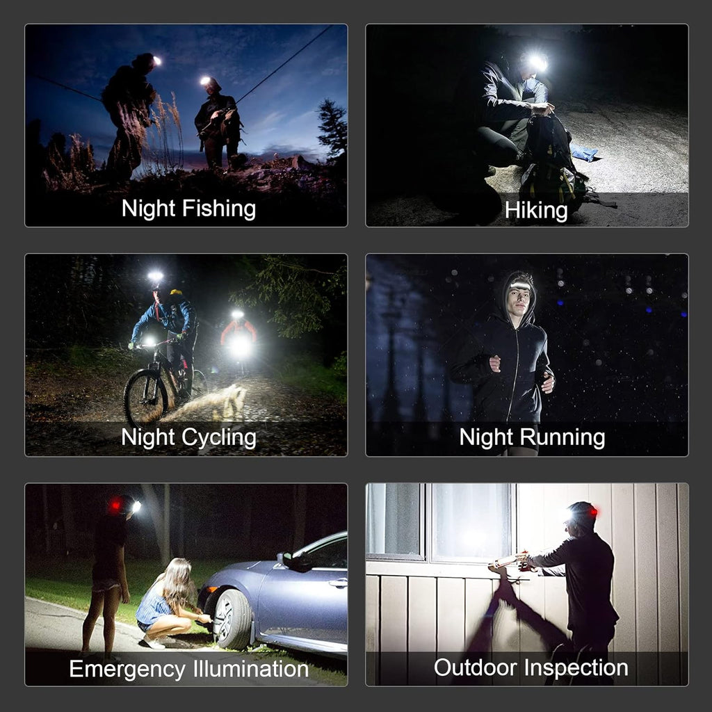 1000 Lumen LED Headlamp – Rechargeable 230° Wide Beam with Red Light & 5 Modes