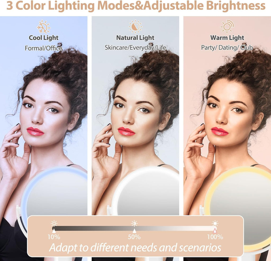 Rechargeable Double Sided LED Mirror - 1x/10x Magnification - White