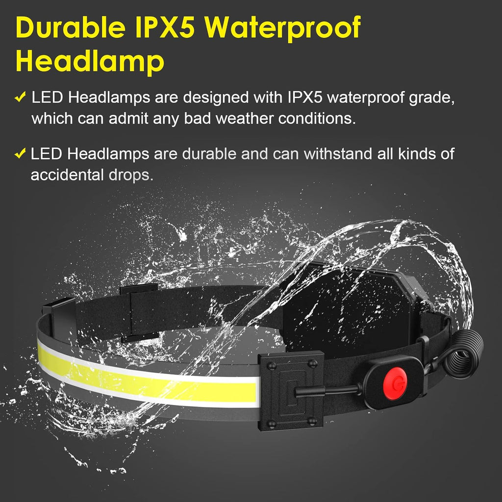 1000 Lumen LED Headlamp – Rechargeable 230° Wide Beam with Red Light & 5 Modes