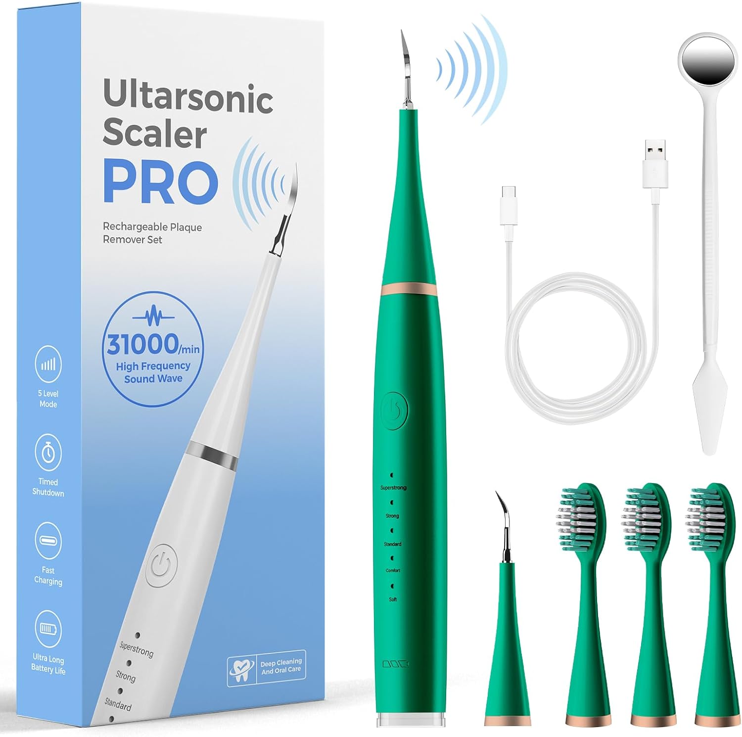 Electric Teeth Cleaner – Ultrasonic Dental Scaler with 5 Modes & USB Charging