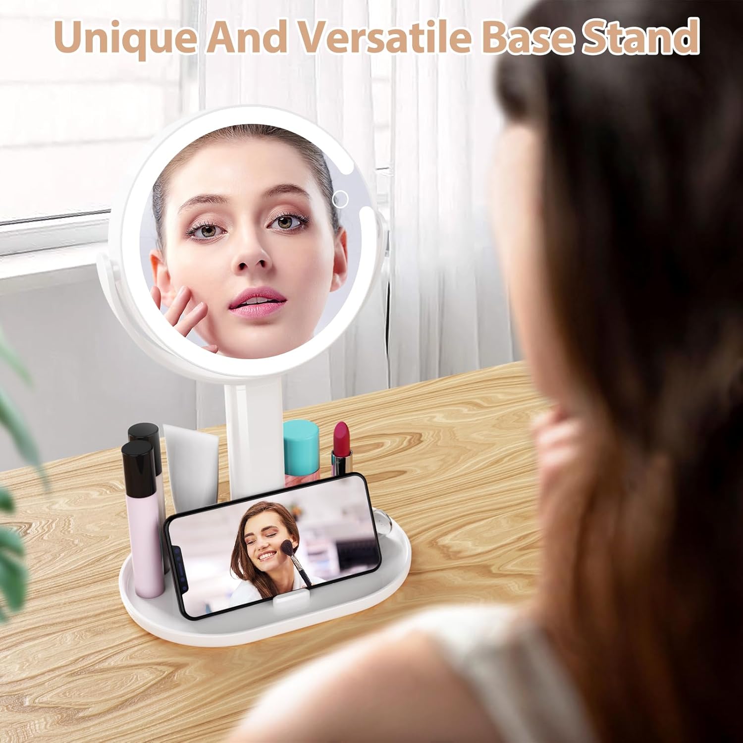 Rechargeable Double Sided LED Mirror - 1x/10x Magnification - White