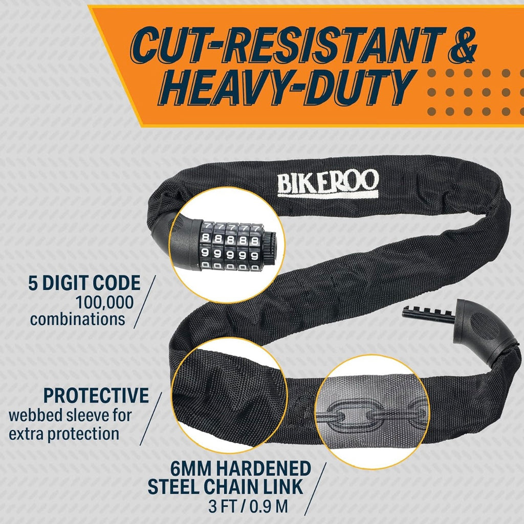 Bikeroo Heavy Duty Unbreakable Bike Lock Combination Chain