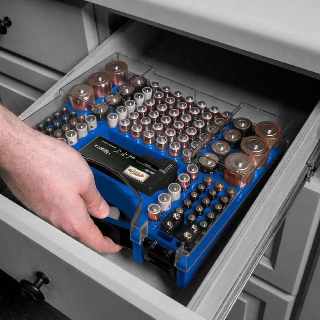 Battery Pro Organizer and Battery Tester, Wall-Mount or Drawer Storage Case