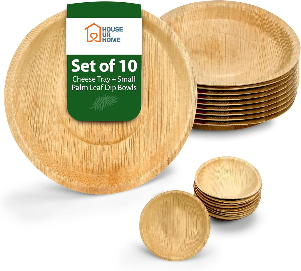Round Disposable Charcuterie Boards with Small Dip Bowls – Set of 10 – 12″ x 12″