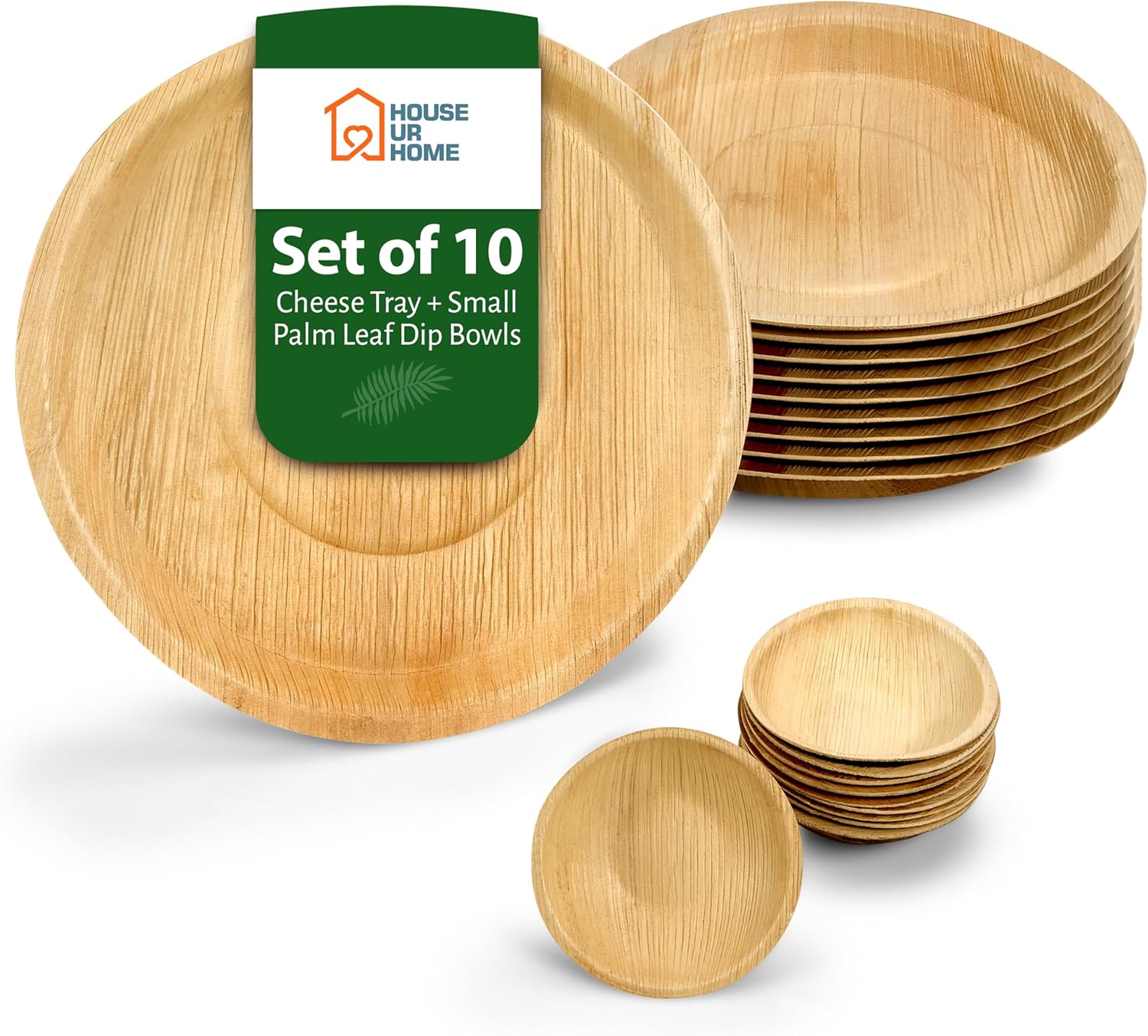 Round Disposable Charcuterie Boards with Small Dip Bowls – Set of 10 – 12″ x 12″