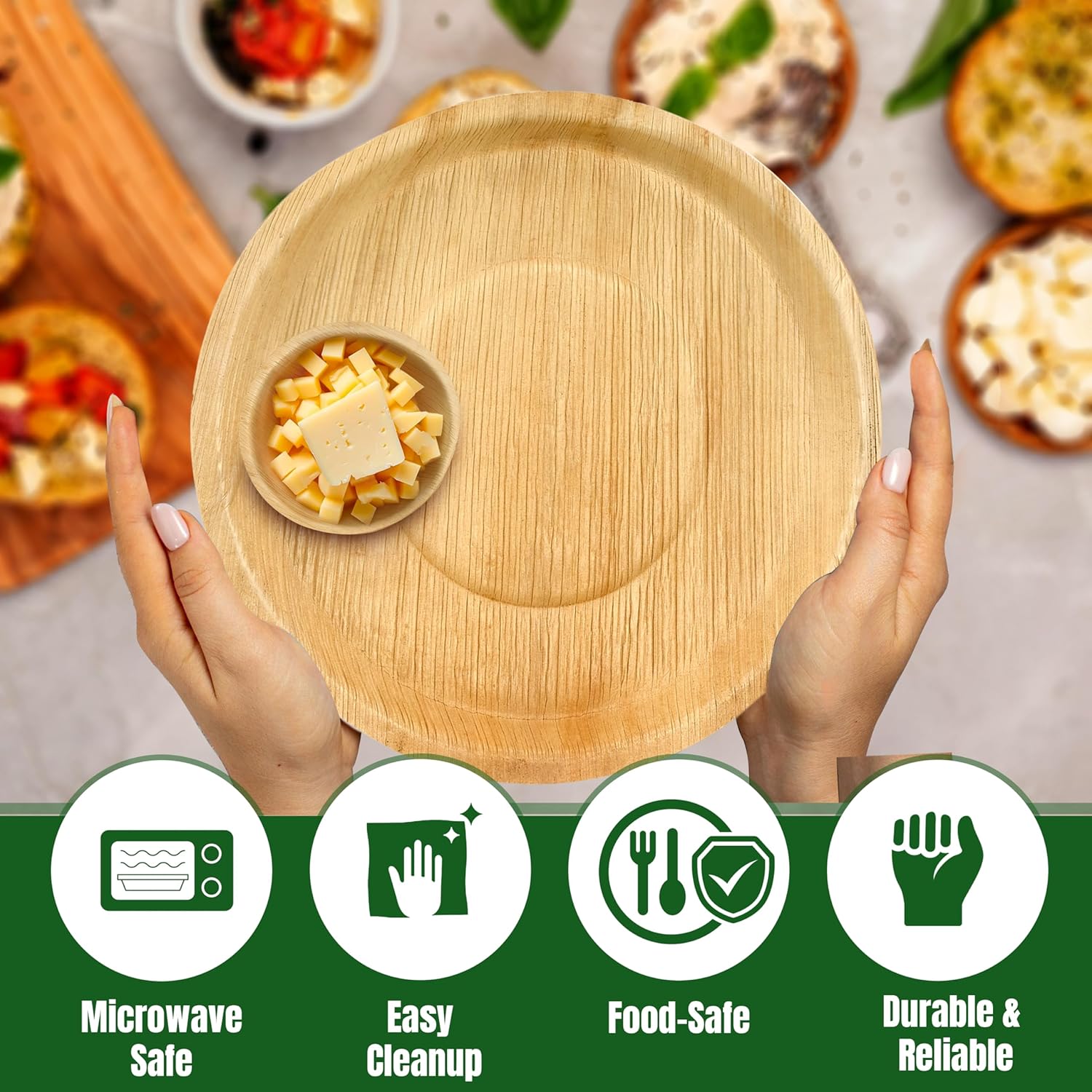 Round Disposable Charcuterie Boards with Small Dip Bowls – Set of 10 – 12″ x 12″