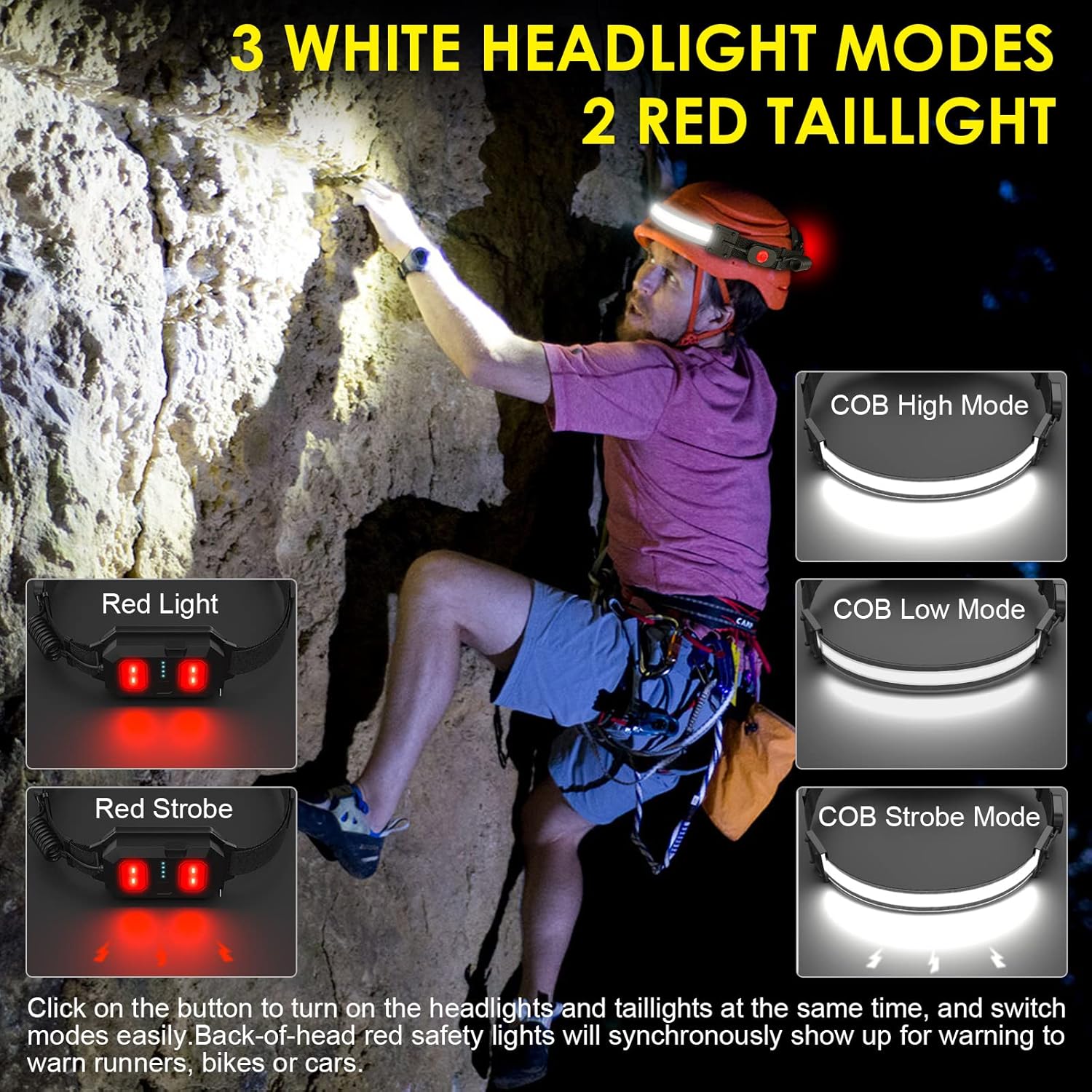 1000 Lumen LED Headlamp – Rechargeable 230° Wide Beam with Red Light & 5 Modes